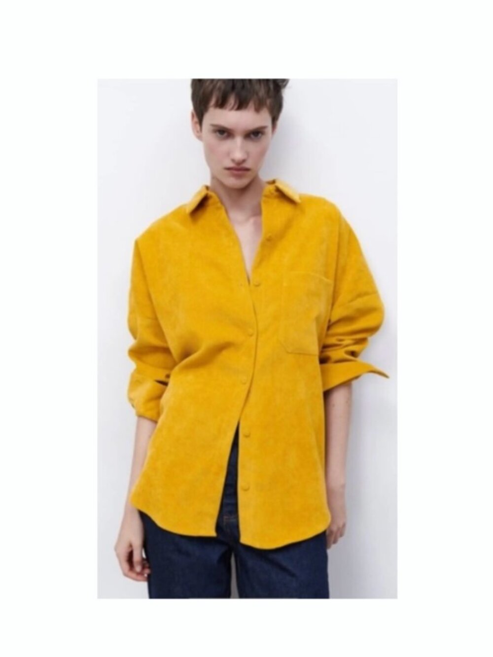 Zara Mustard Yellow Corduroy Button-Up Oversized Shirt